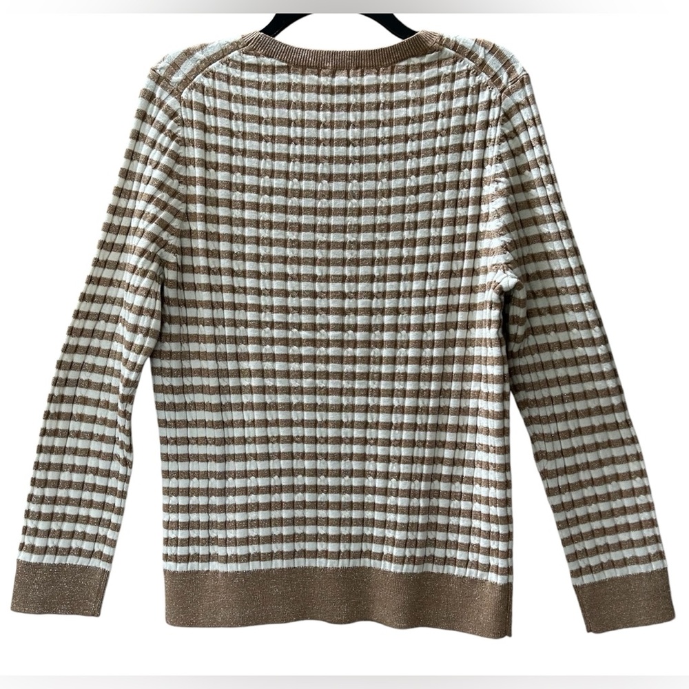 NWT Talbots Gold Metallic Cream Striped Ribbed Crewneck Sweater Holiday Size XL - Picture 5 of 15